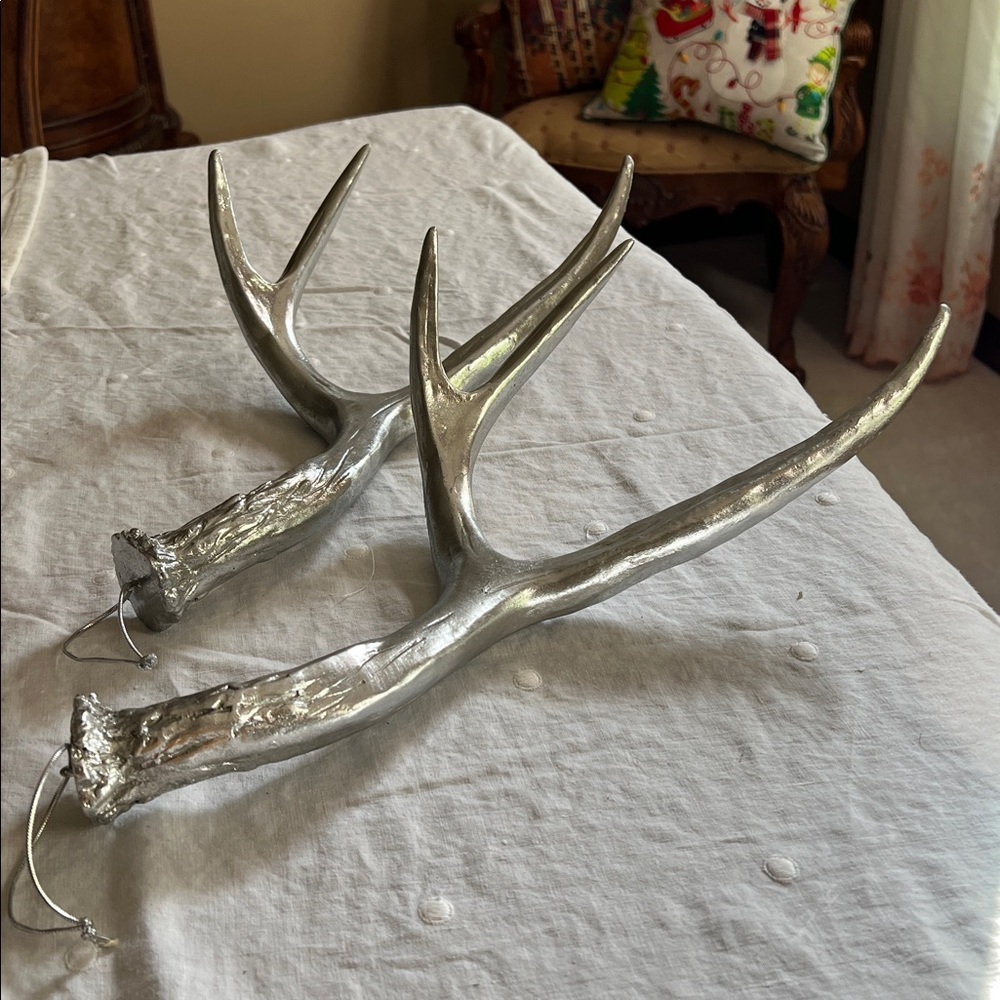 Source Unknown Metallic Silver Antler - Pair